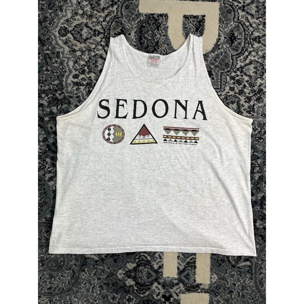 Vintage 1992 Oneita Sedona Tank Top TShirt Mens XL Gray  Southwest Single Stitch